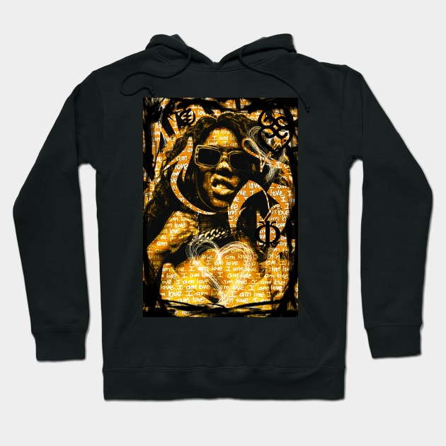 I am Love Black Woman Urban Pop Art Yellow Hoodie by Glass Table Designs